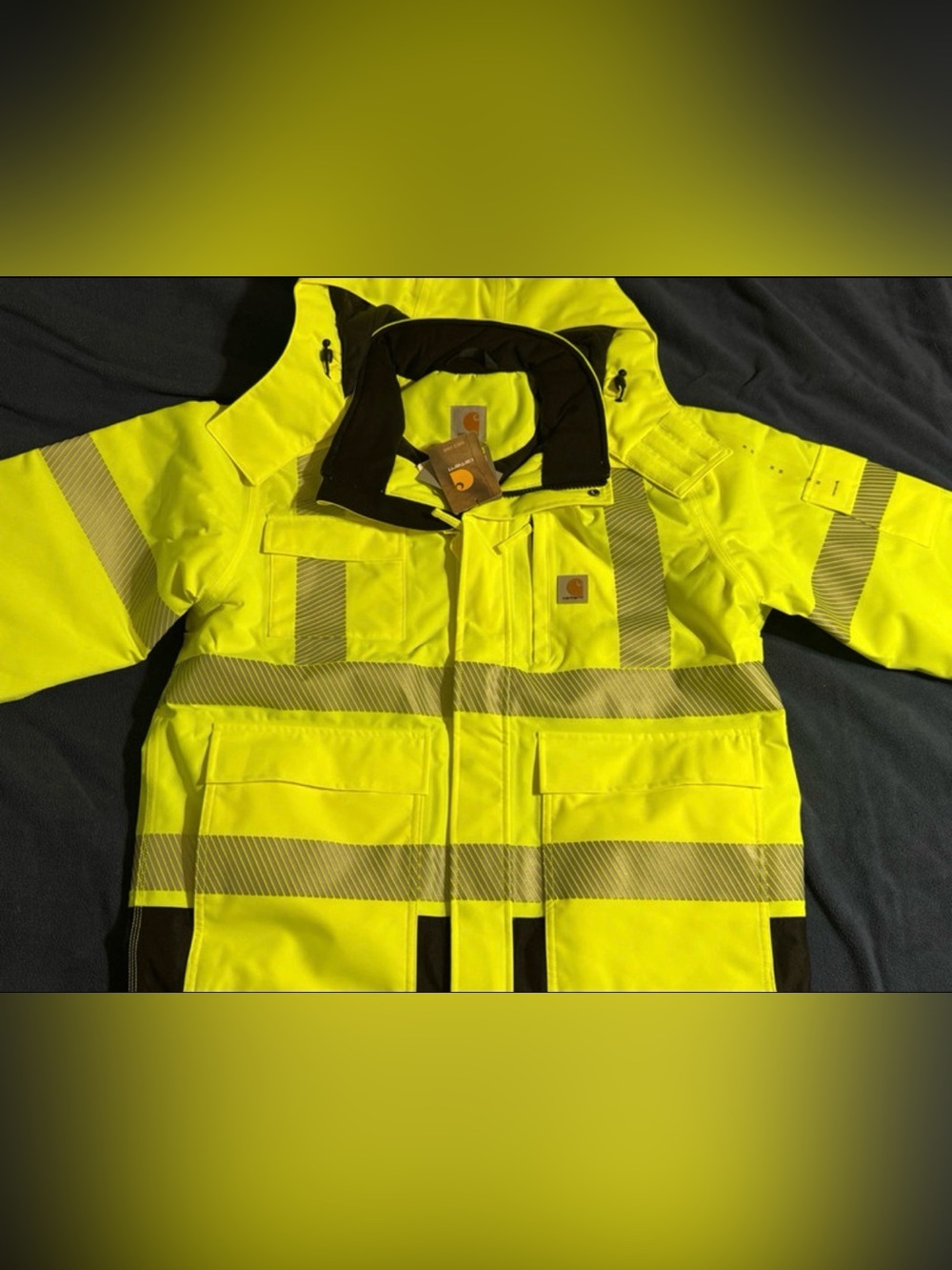 Carhartt Men’s High-Vis Neon Yellow Safety Jacket with Reflective Stripes. New
